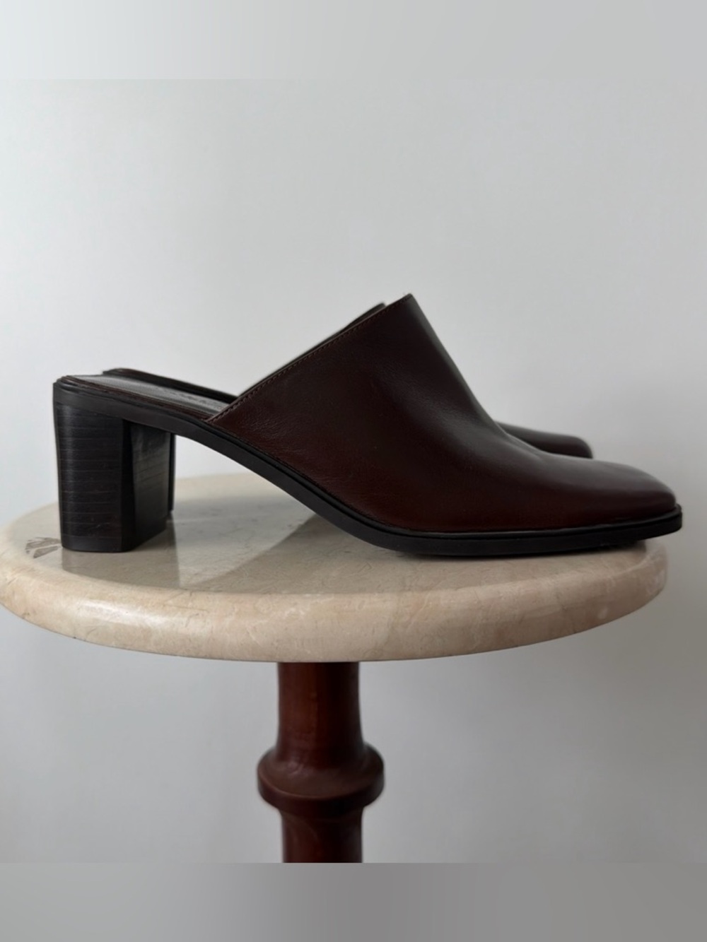 Vintage The Villager by Liz Claiborne Brown Leather Mule Heels
